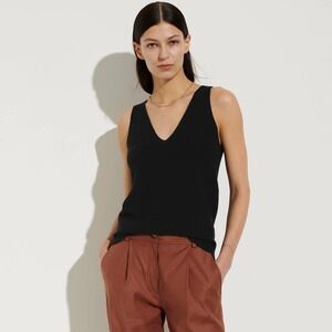 INTERMIX Black Sweater Pullover Crochet Knit Linen Blend Tank Top Size Large